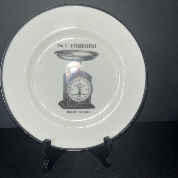 Hennes & Mauritz H&M 8" Round Plate B/W Vintage Scale Decal No. 1 Kitchen Supply - Picture 1 of 4